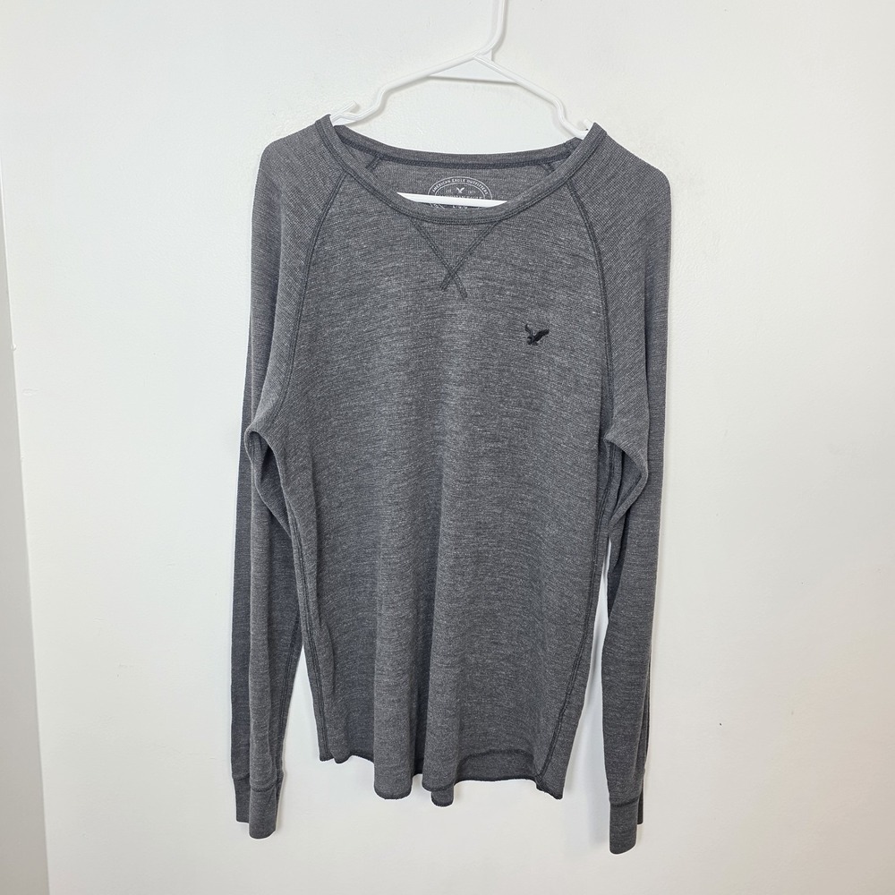 American Eagle Gray Thermal Athletic‎ Fit Lightweight Long Sleeve Sweater Size L